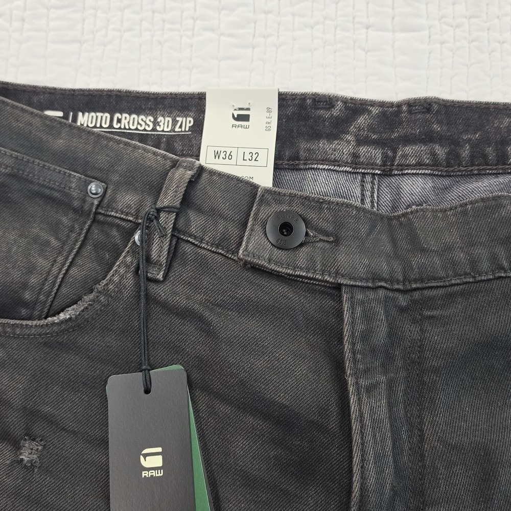 G-Star Raw Mens Black Jeans Ignition Destroyed 36x32 Moto Cross 3D Zip Slim - Picture 4 of 16